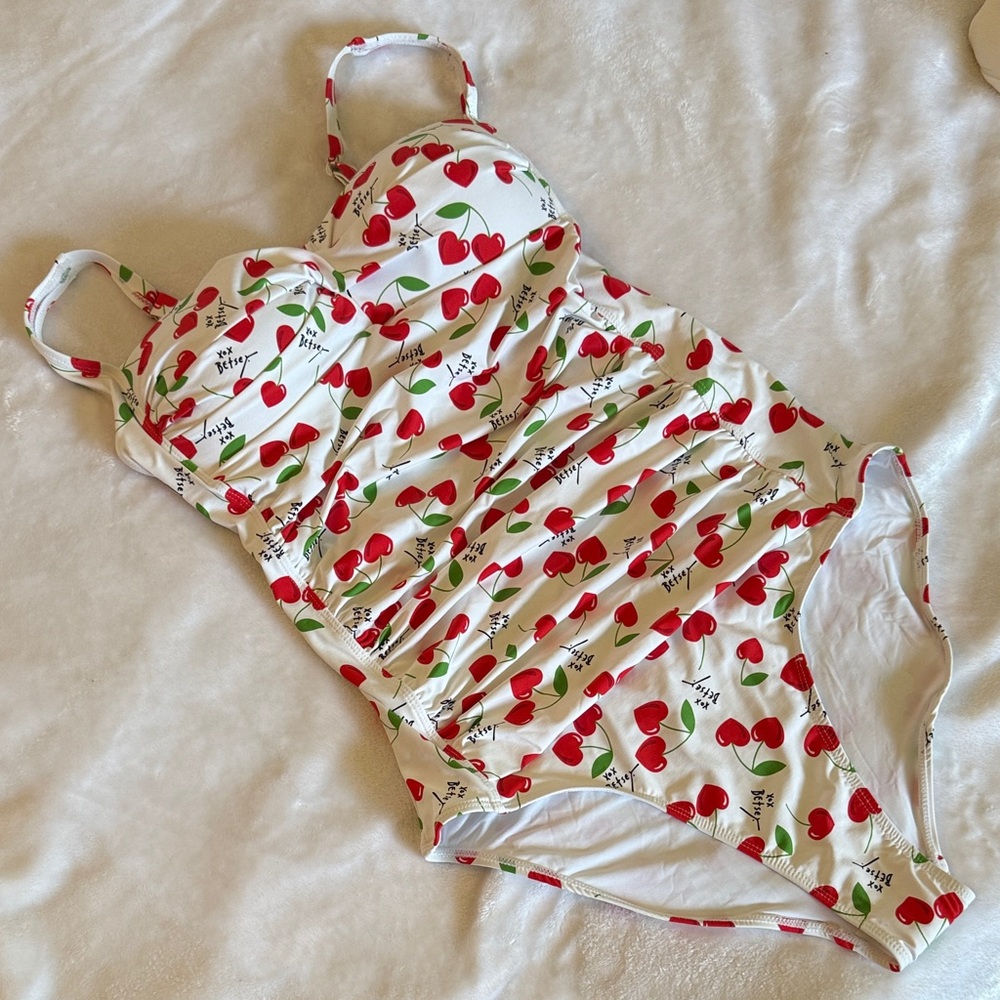 Betsey Johnson Red Cherry Print One Piece Swimsuit